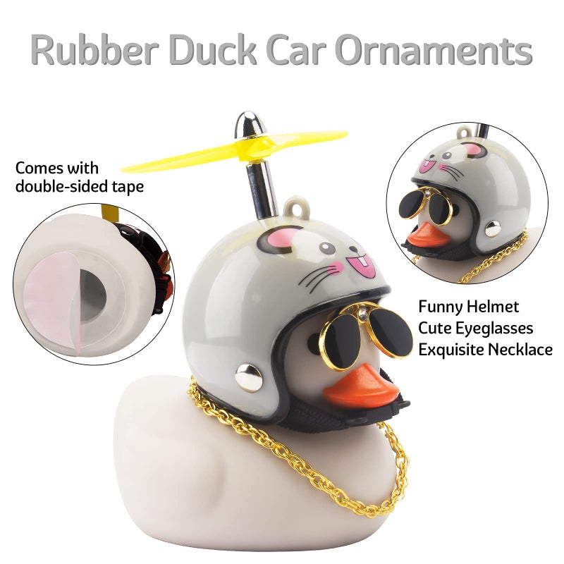 Wonuu Rubber Duck Toy Car Decoration Ornaments Dashboard Decorations Cool Glasses Duck with Propeller Helmet (Grey-Mouse) - Image 5